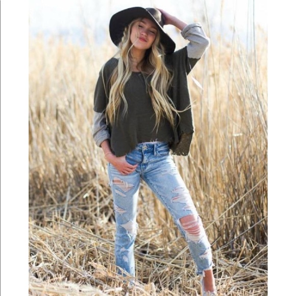 HP NWT Super Cute Free People Army Henley top - Picture 6 of 7